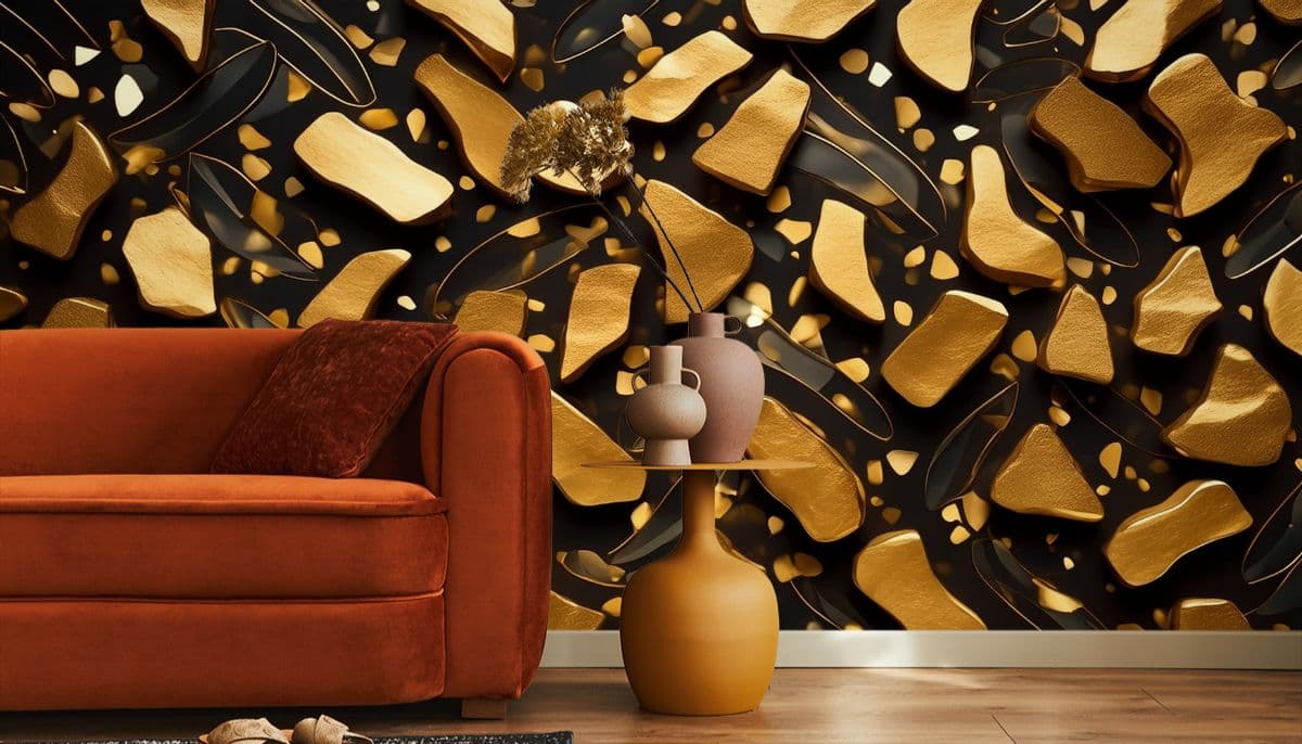 Luxury Golden Terrazzo Wallpaper Mural shown in a room