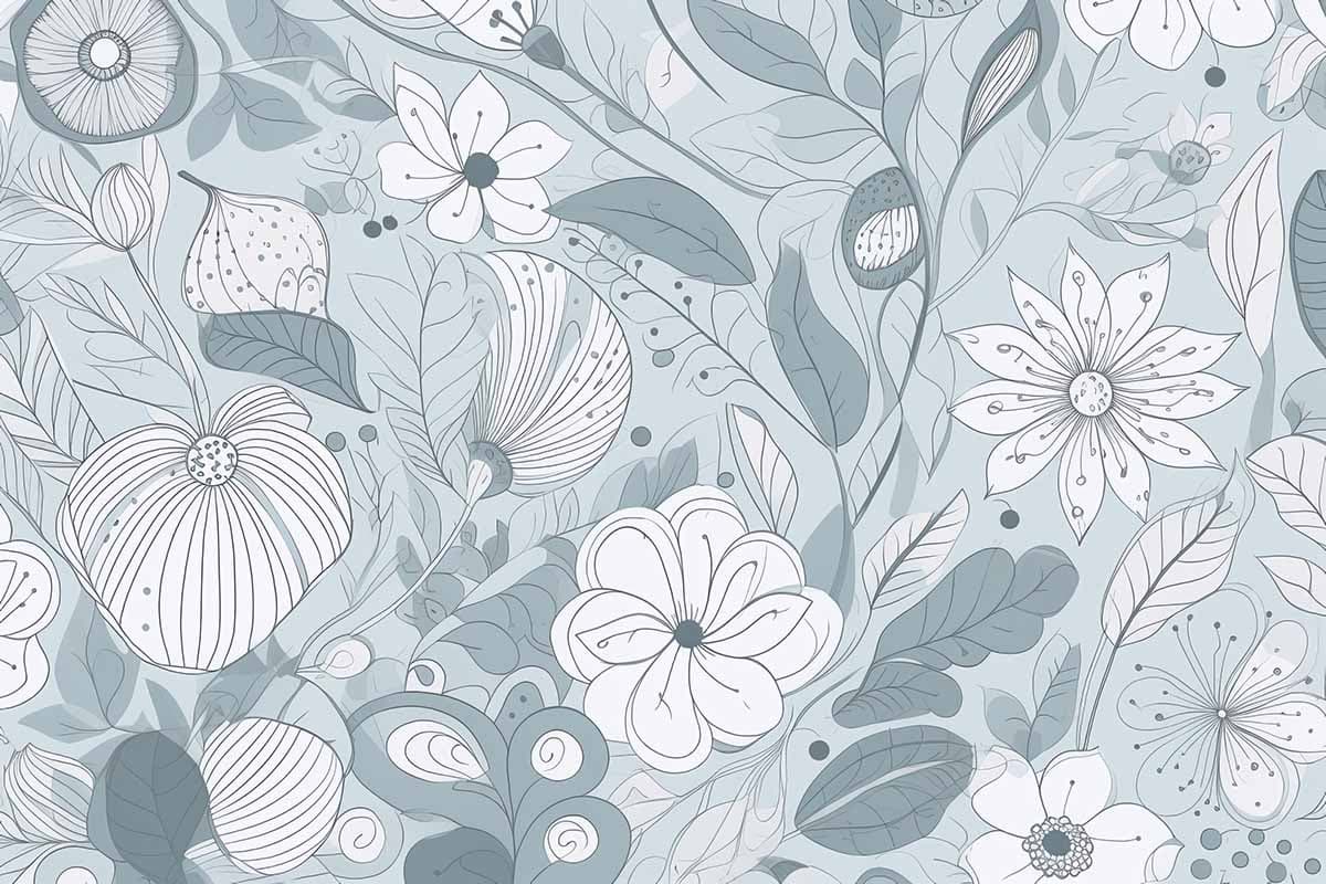 Wabi Sabi Blue Wallpaper Mural With Floral Patterns pattern detail