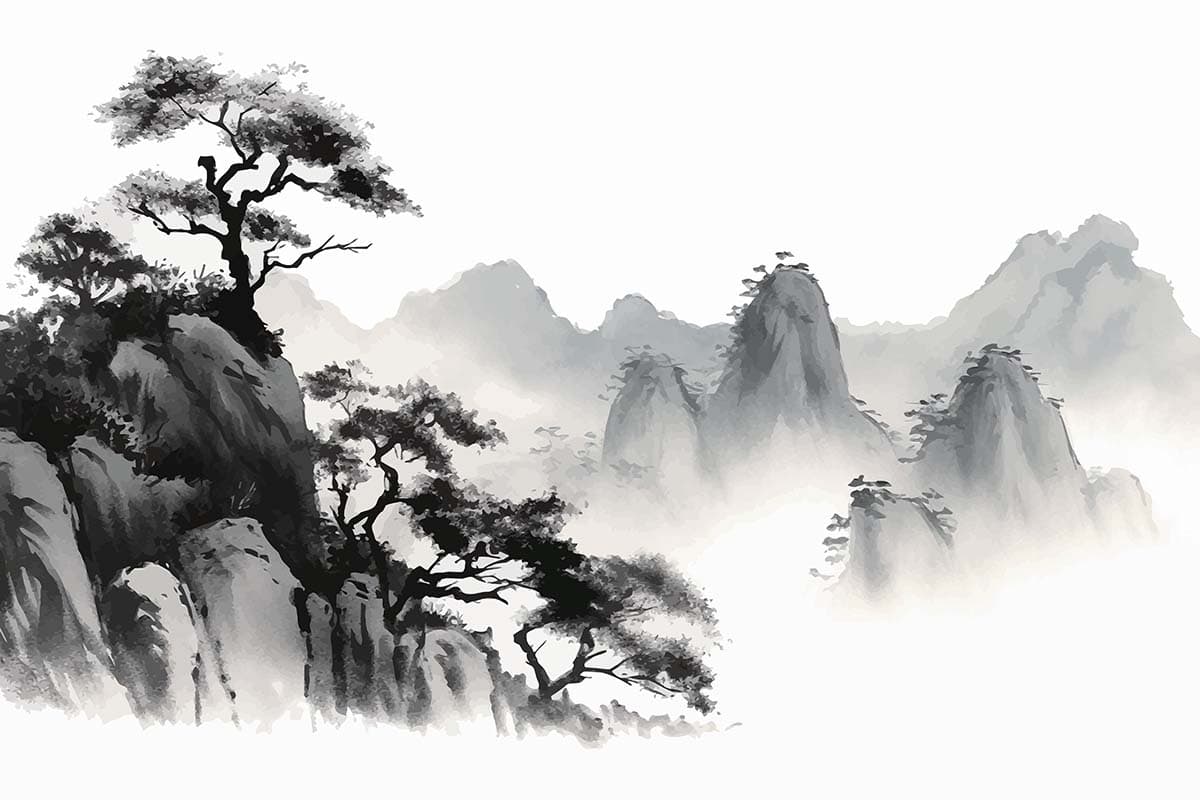 Wabi Sabi Mood Landscape Painting Wallpaper Mural pattern detail