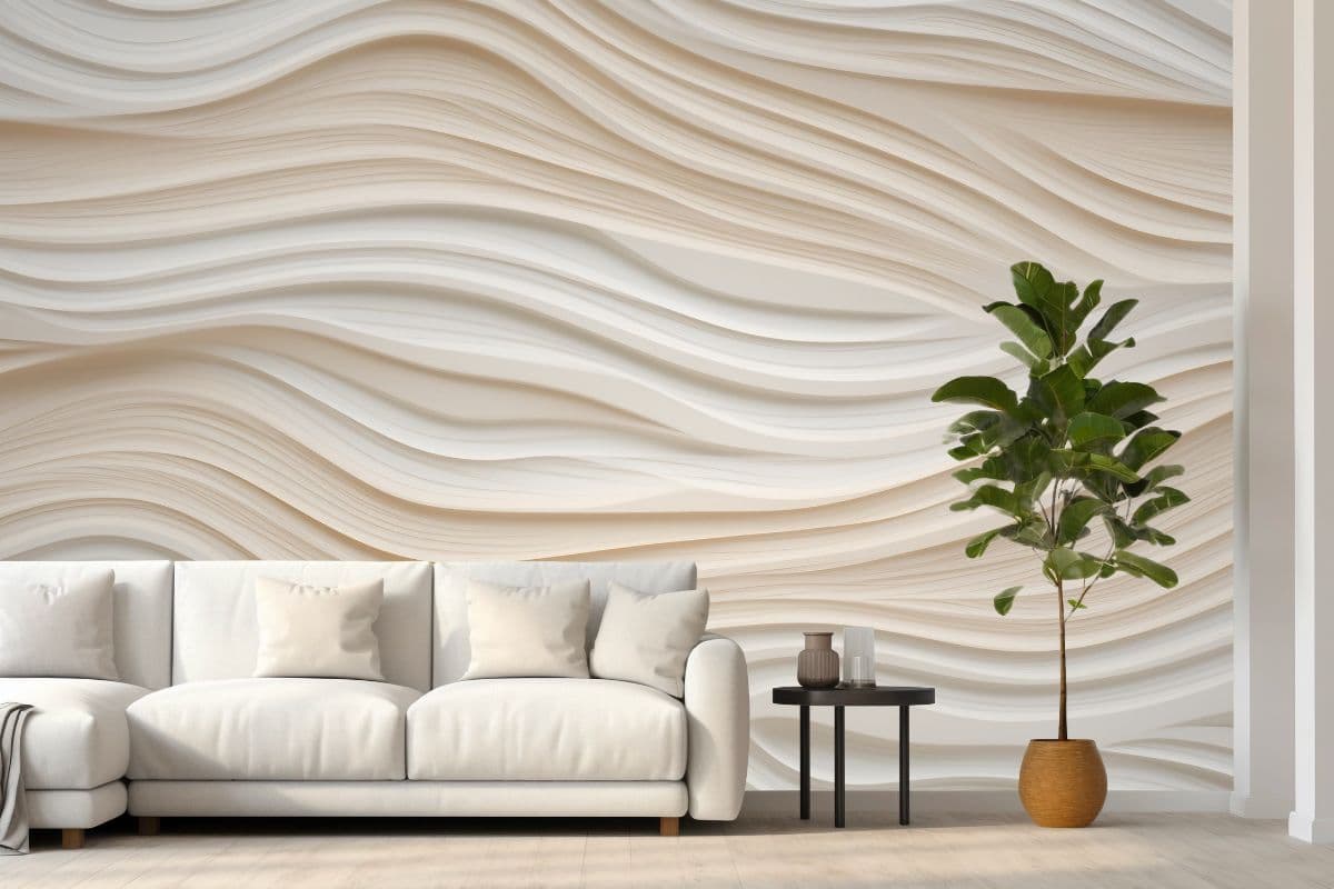 Luxurious Wooden Wave Wallpaper Mural for Wall shown in a room