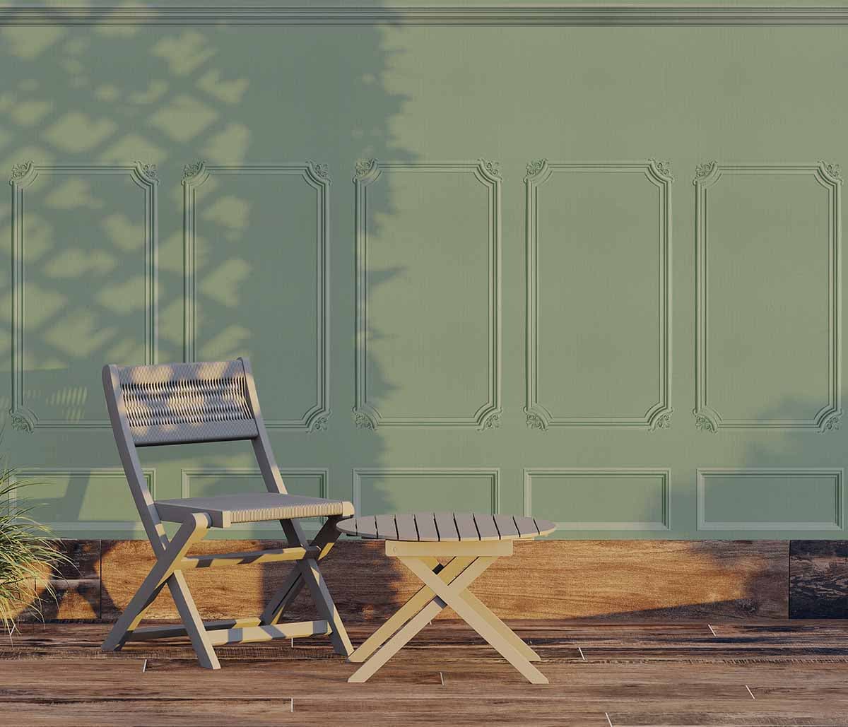 Sage Green 3D Panel Design Wallpaper Mural shown in a room
