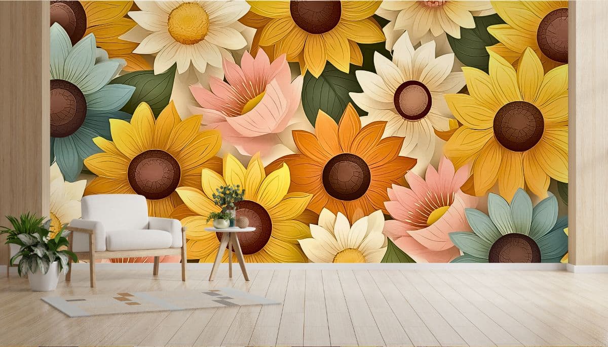 Sunflower Symphony Wallpaper for Wall shown in a room