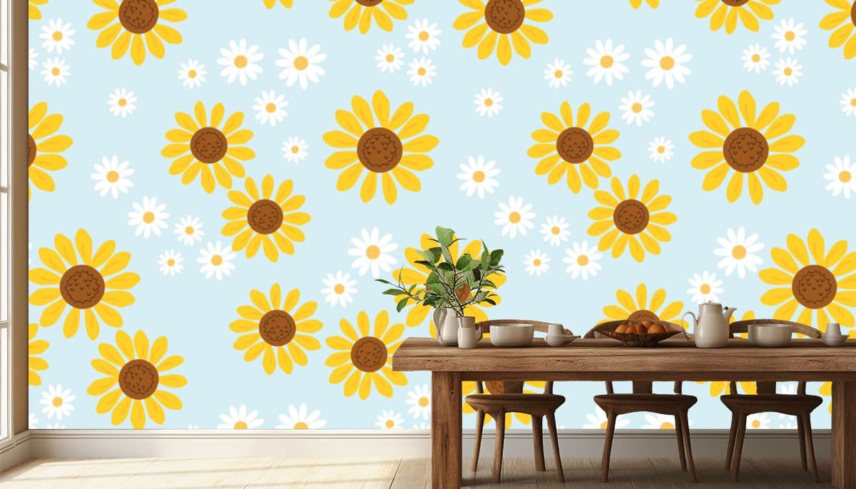 Brighten Your Day with Sunflower Joy Wallpaper Mural shown in a room