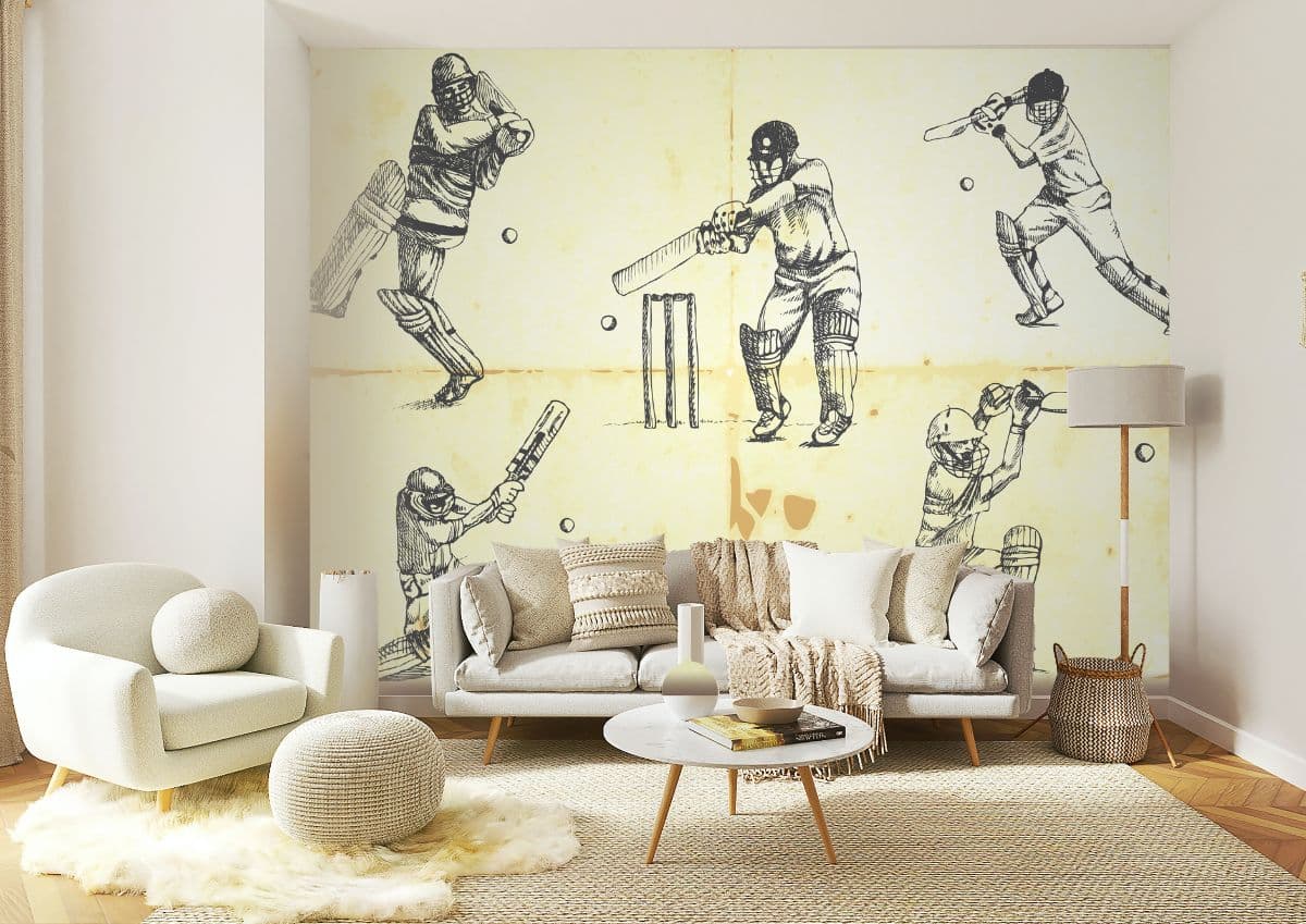 Classic Cricketing Shots Wallpaper Mural shown in a room