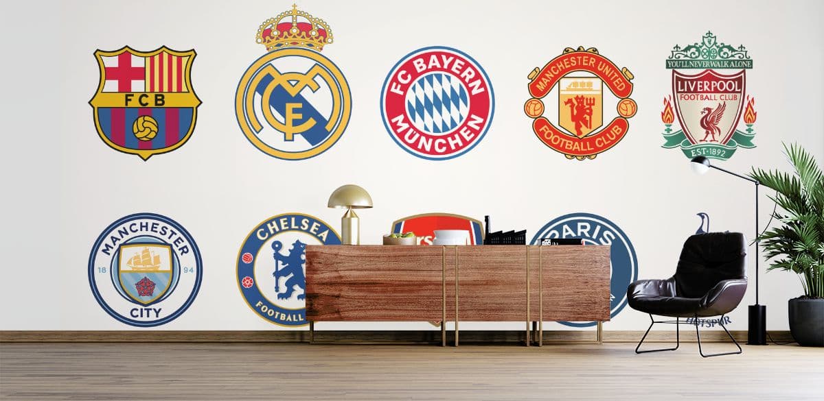 Football Clubs Logo Wallpaper Mural shown in a room