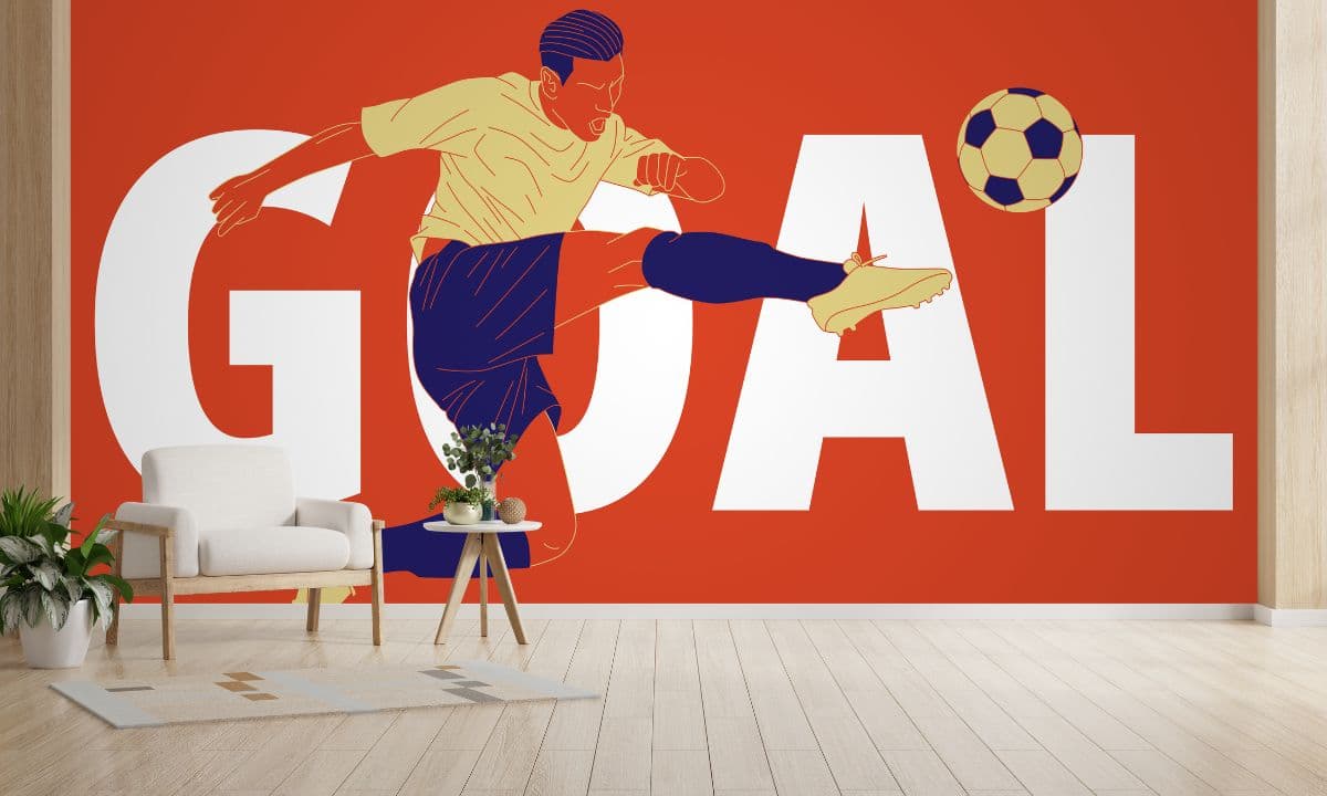 Go for Goal Football Mural Wallpaper shown in a room