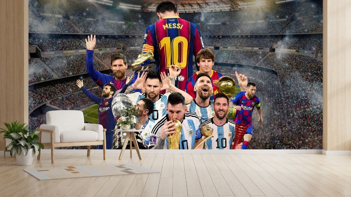 Legendary Footballer Messi Wallpaper for Wall shown in a room