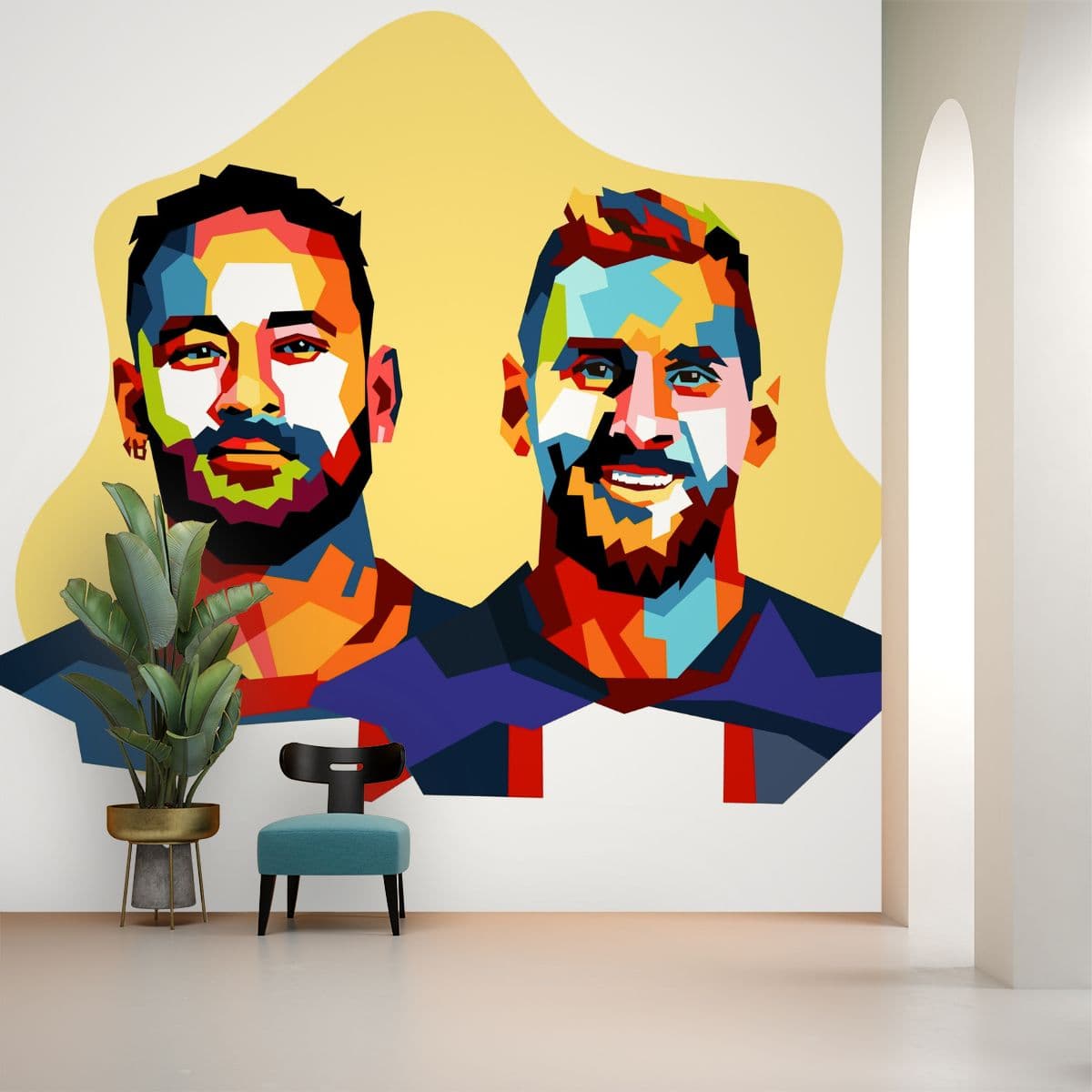 Messi and Neymar Wallpaper for Wall shown in a room