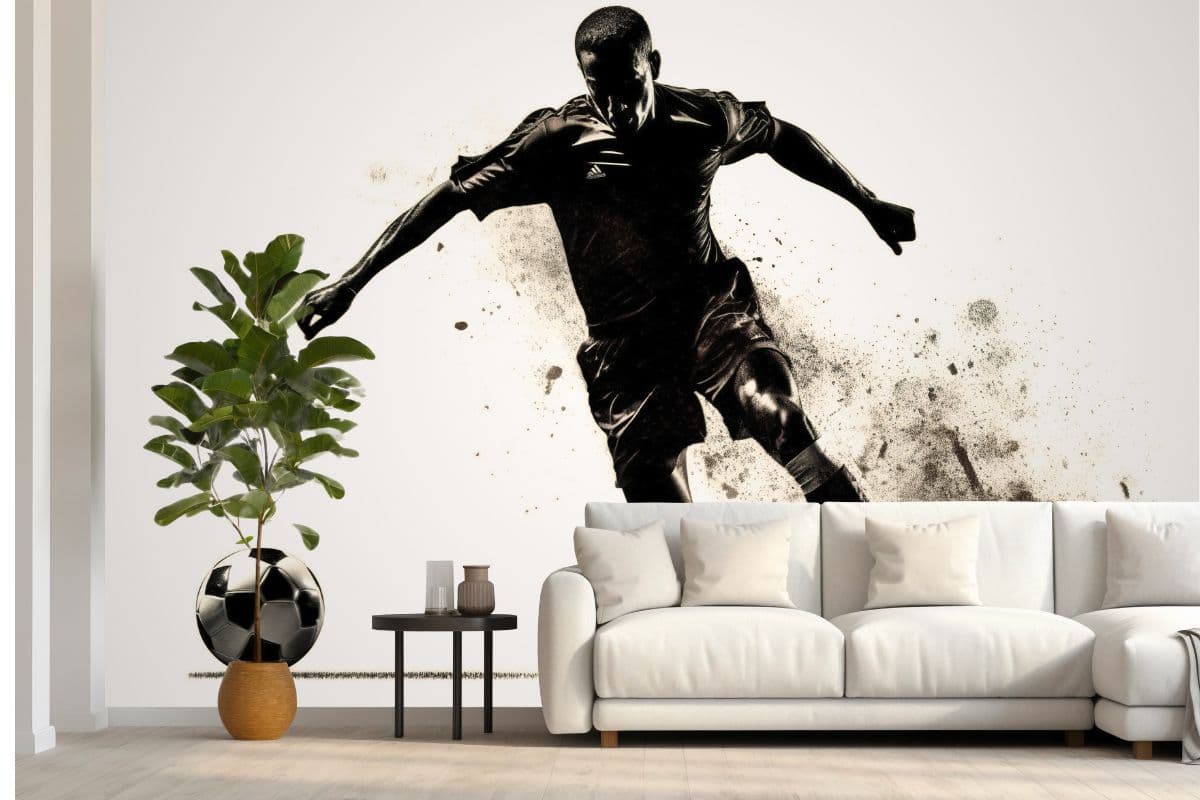 Silhouette of A Soccer Player Wallpaper Mural shown in a room