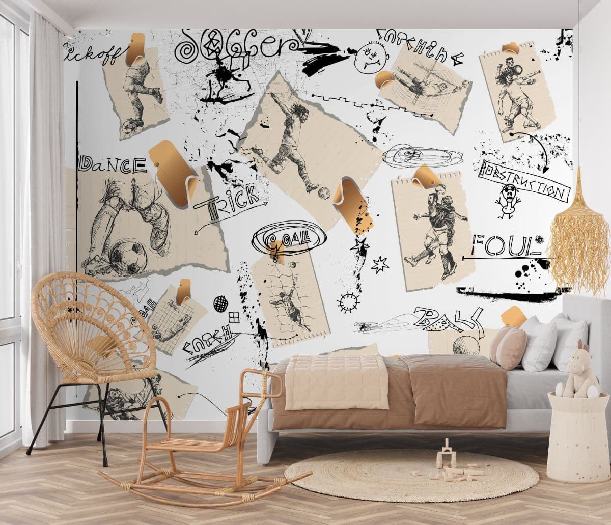 The Art of Football Mural Wallpaper shown in a room
