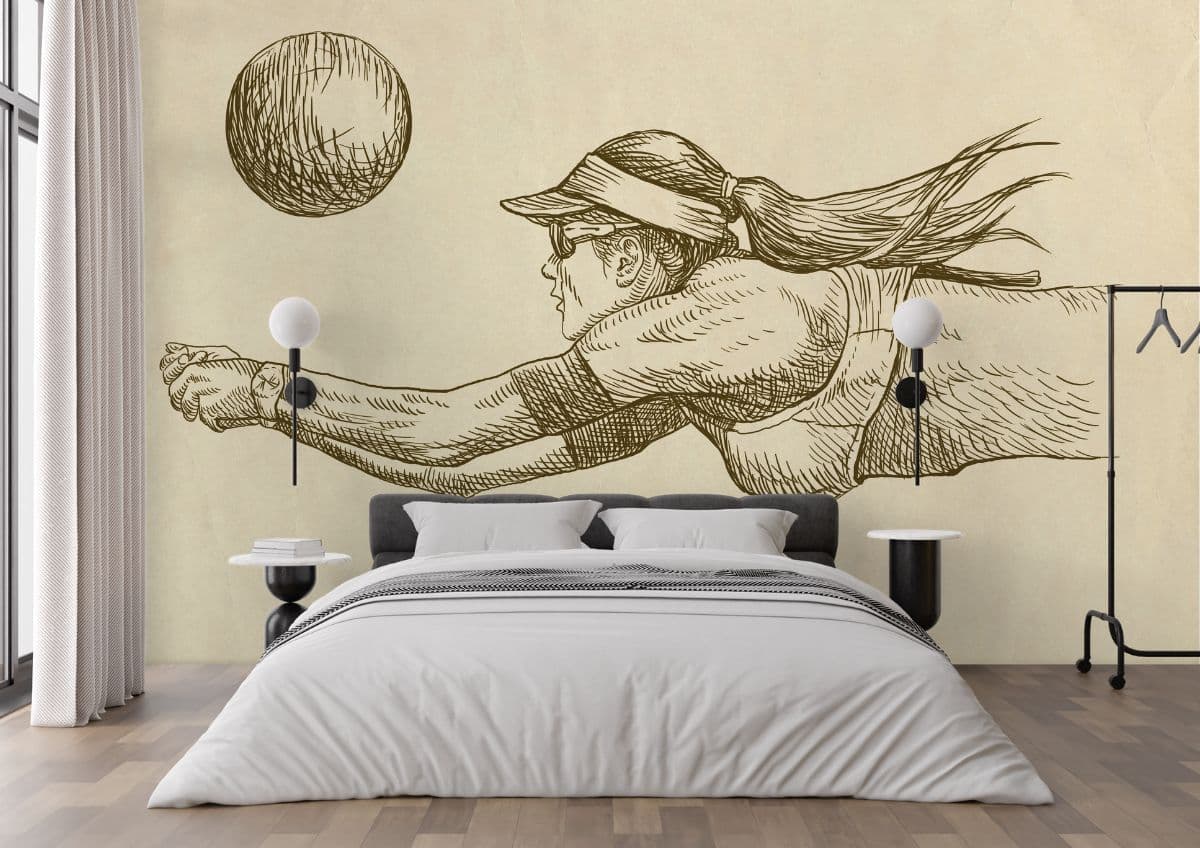 Volleyball Player Sketch Art Wallpaper shown in a room