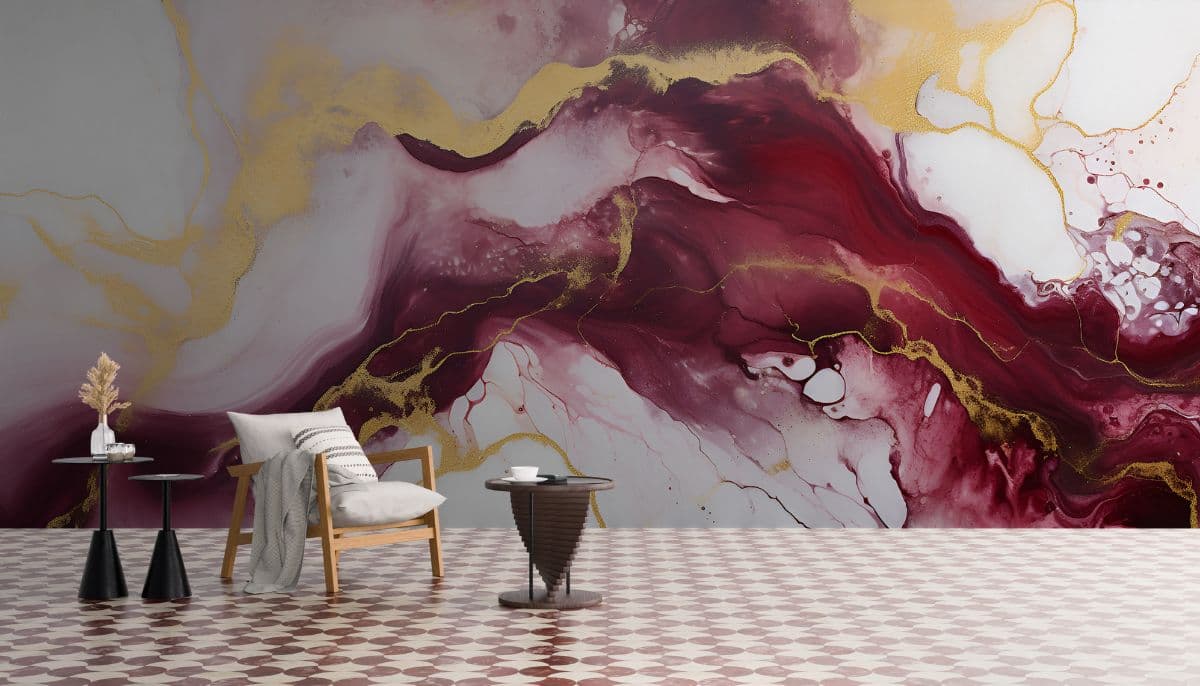 Vermillion Veins Wallpaper Mural shown in a room