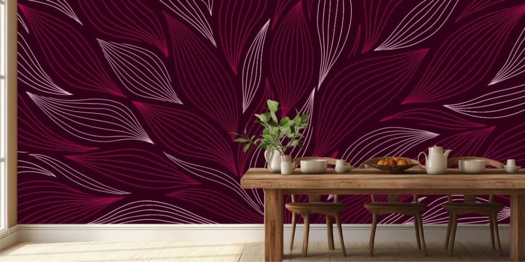 Elegant Dark Red with Light Pink Leaf Wallpaper shown in a room