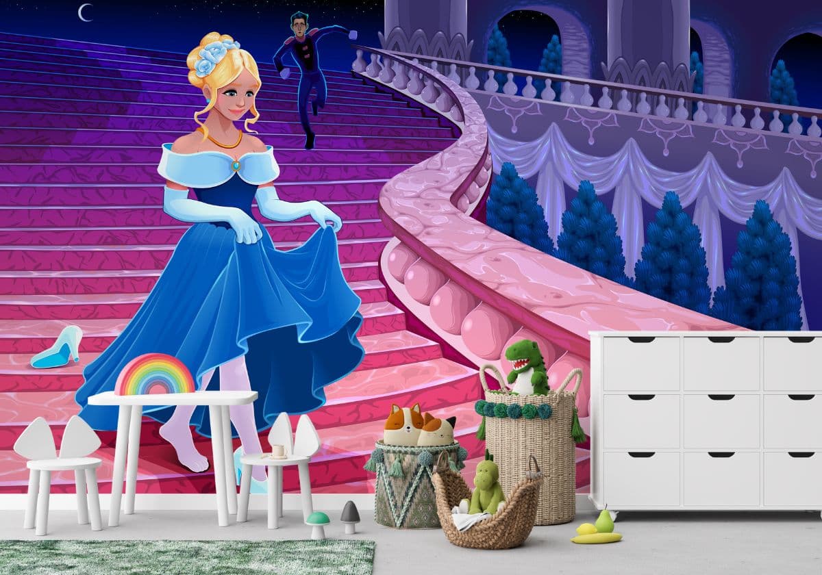 Cinderella's Shoe Falls Off Wallpaper for Wall shown in a room