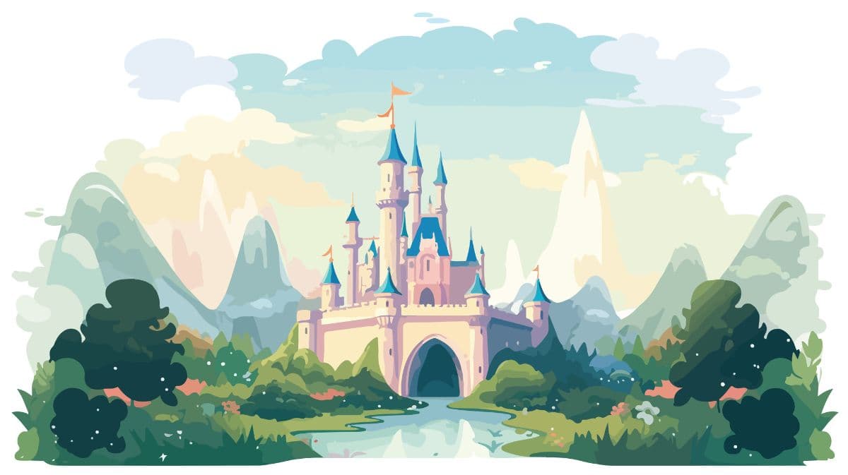 Enchanted Castle Painting Wallpaper Mural pattern detail