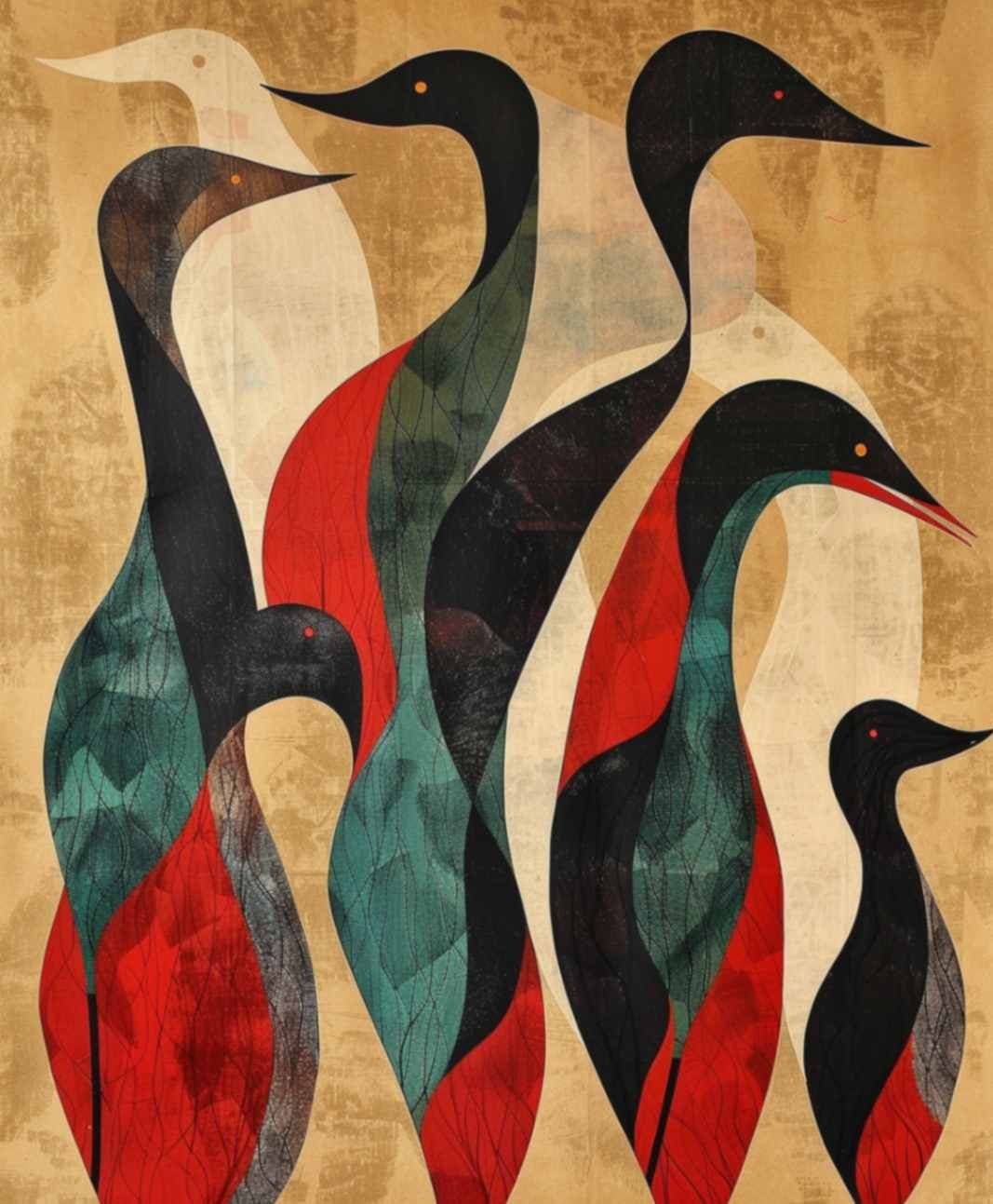 Artistic Gond Painting Inspired Wall Wallpaper pattern detail