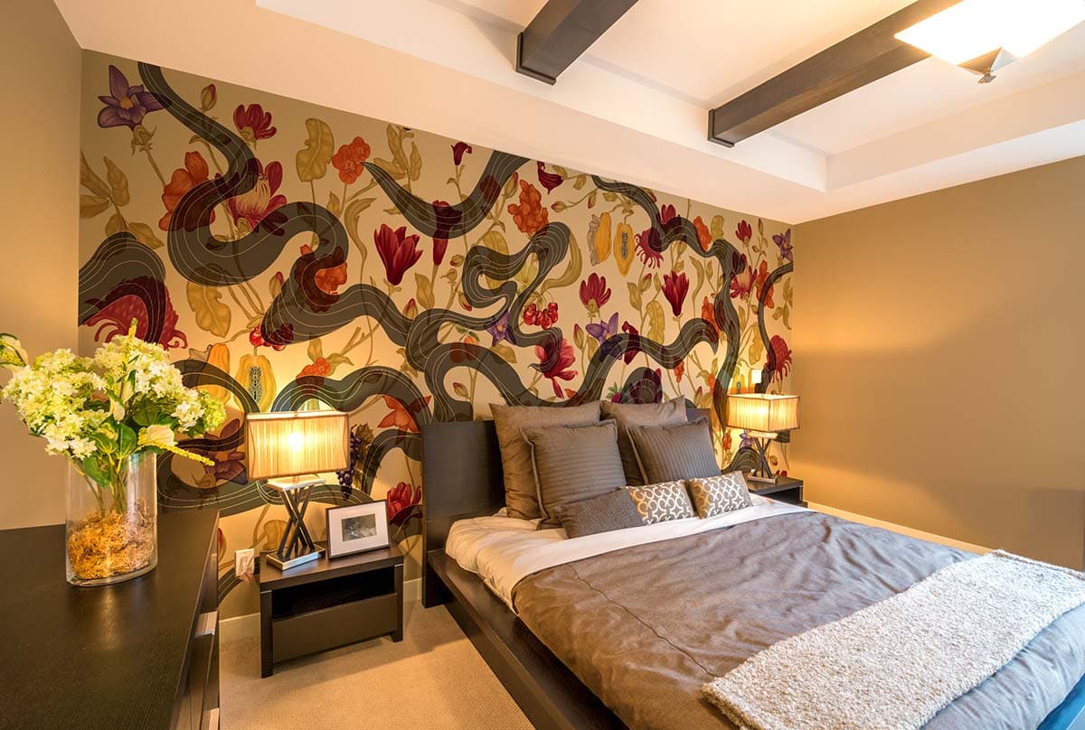 Pushp Kala, Floral Harmony Mural Wallpaper, Customized shown in a room