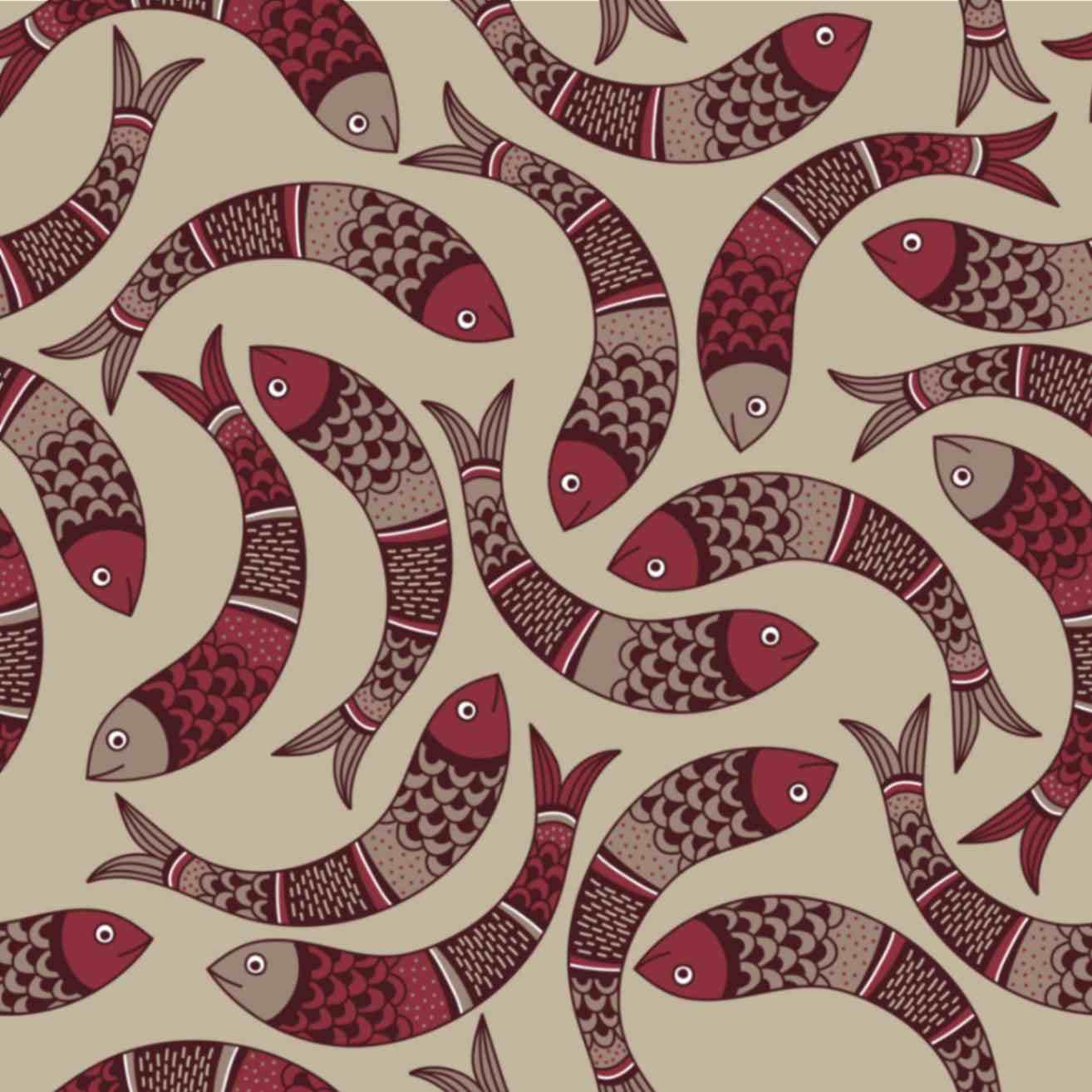 Stylish Traditional Fish Motif for Accent Wall Wallpaper pattern detail