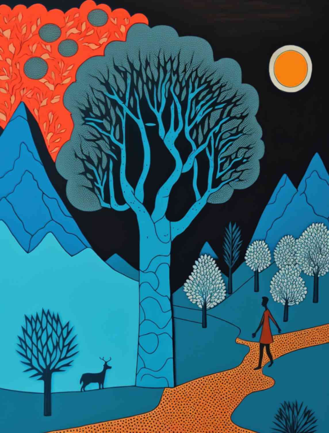 Gond Art Scenery Painting Traditional Wall Mural Wallpaper pattern detail