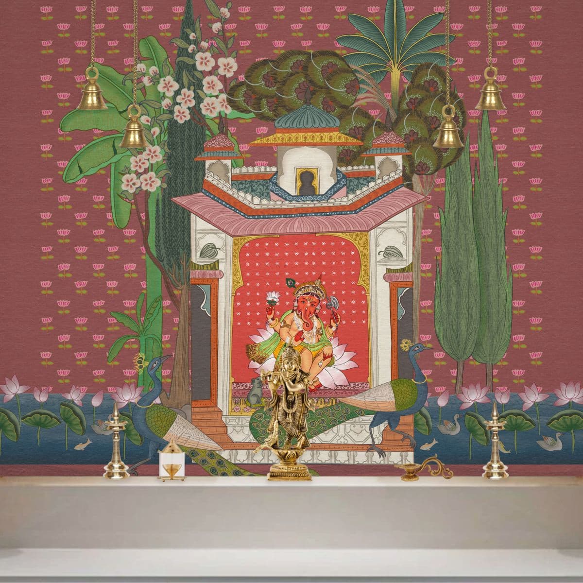 Ganesh ji Pichwai Wallpaper Mural for Wall shown in a room