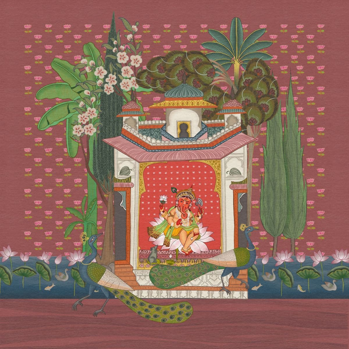 Ganesh ji Pichwai Wallpaper Mural for Wall pattern detail