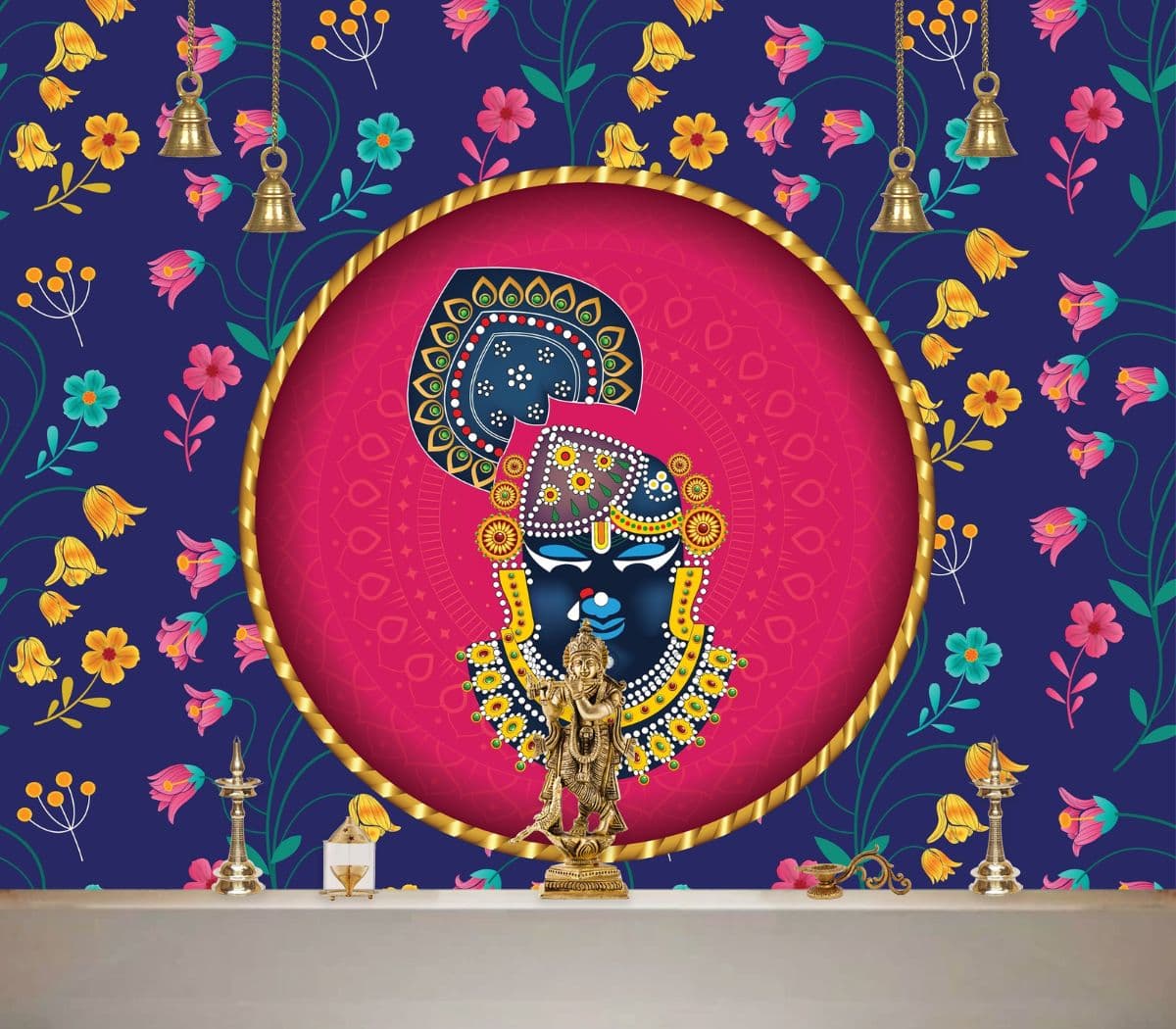 Lord Shreenathji Nathdwara Wallpaper Mural shown in a room