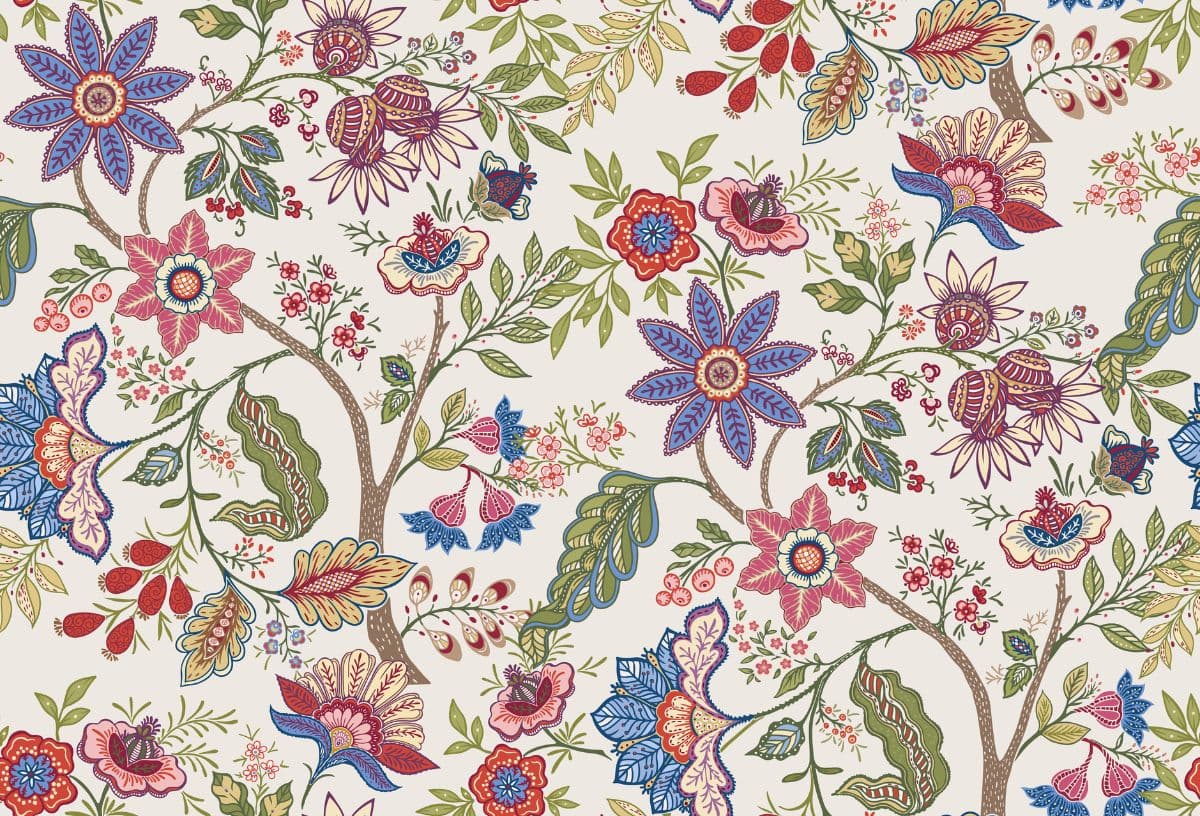 Retro Fantasy Flowers Wallpaper Mural for Wall pattern detail