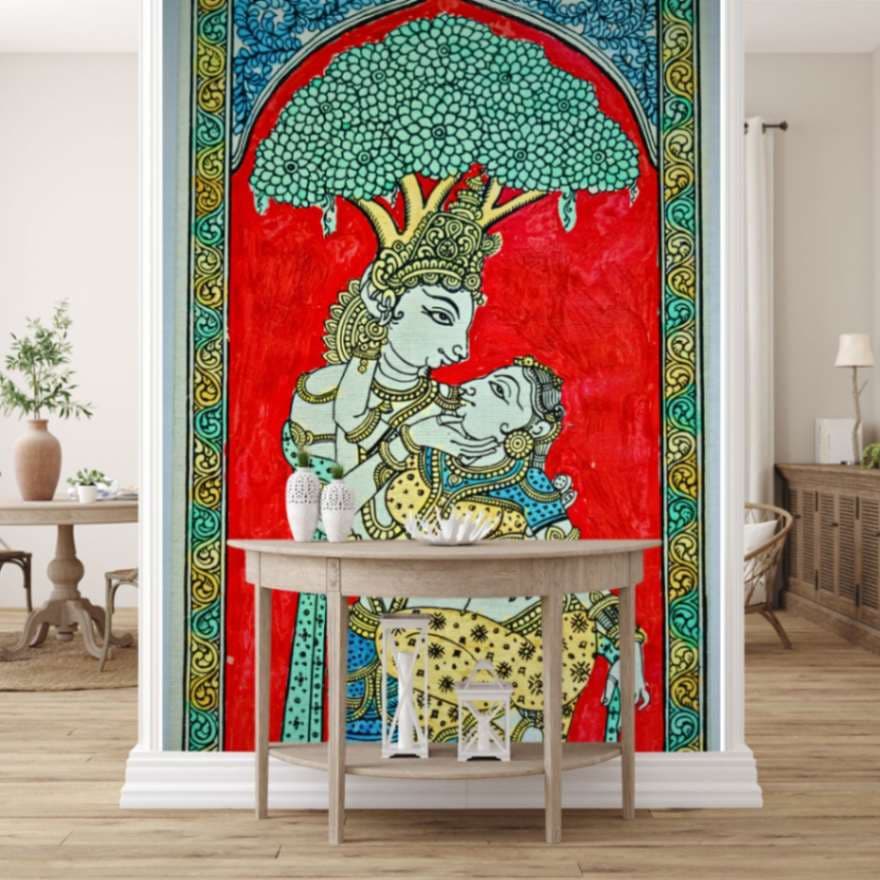 Pattachitra Painting Wallpaper Mural shown in a room