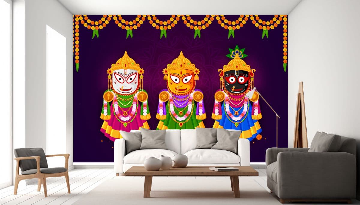 Wallpaper Mural of Shri Jagannath Balabhadra Subhadra Ratha Yatra shown in a room