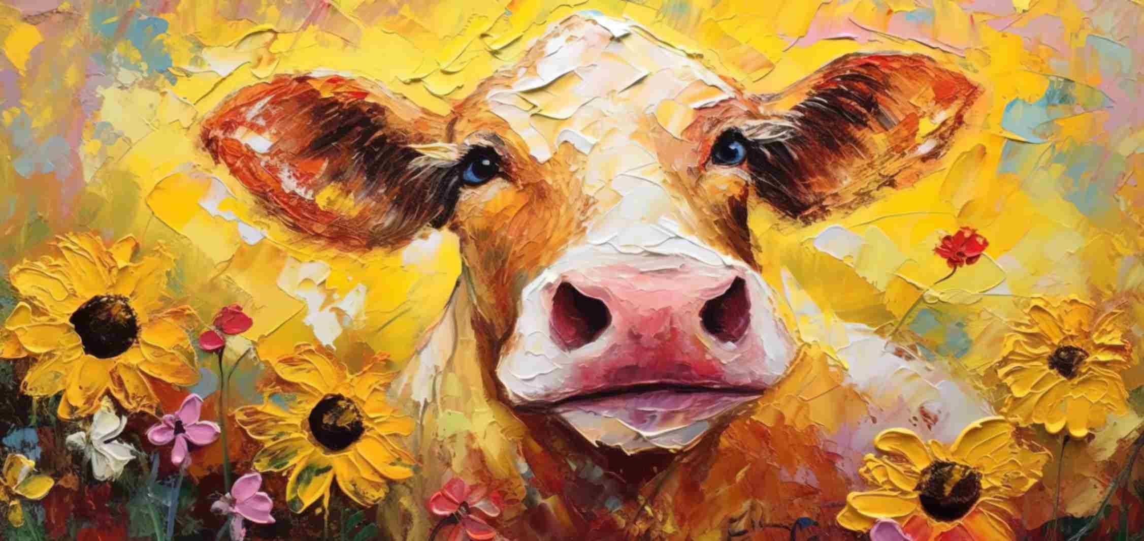 Painting of a Cute Cow Wallpaper Mural pattern detail