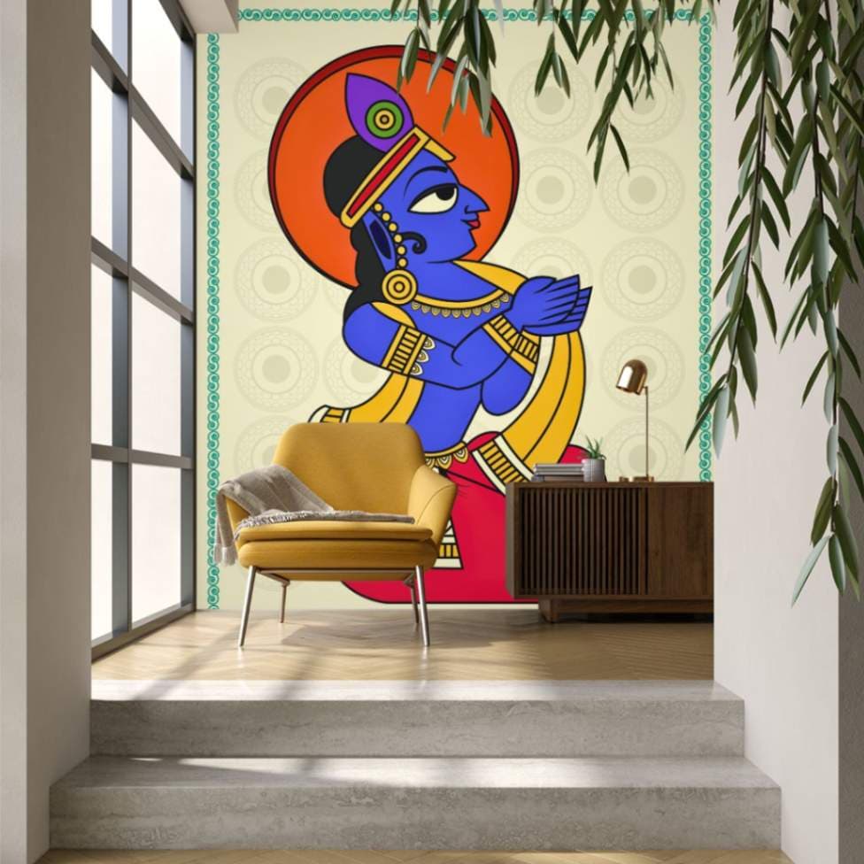 Divine Shri Krishna Ji Wallpaper Mural shown in a room