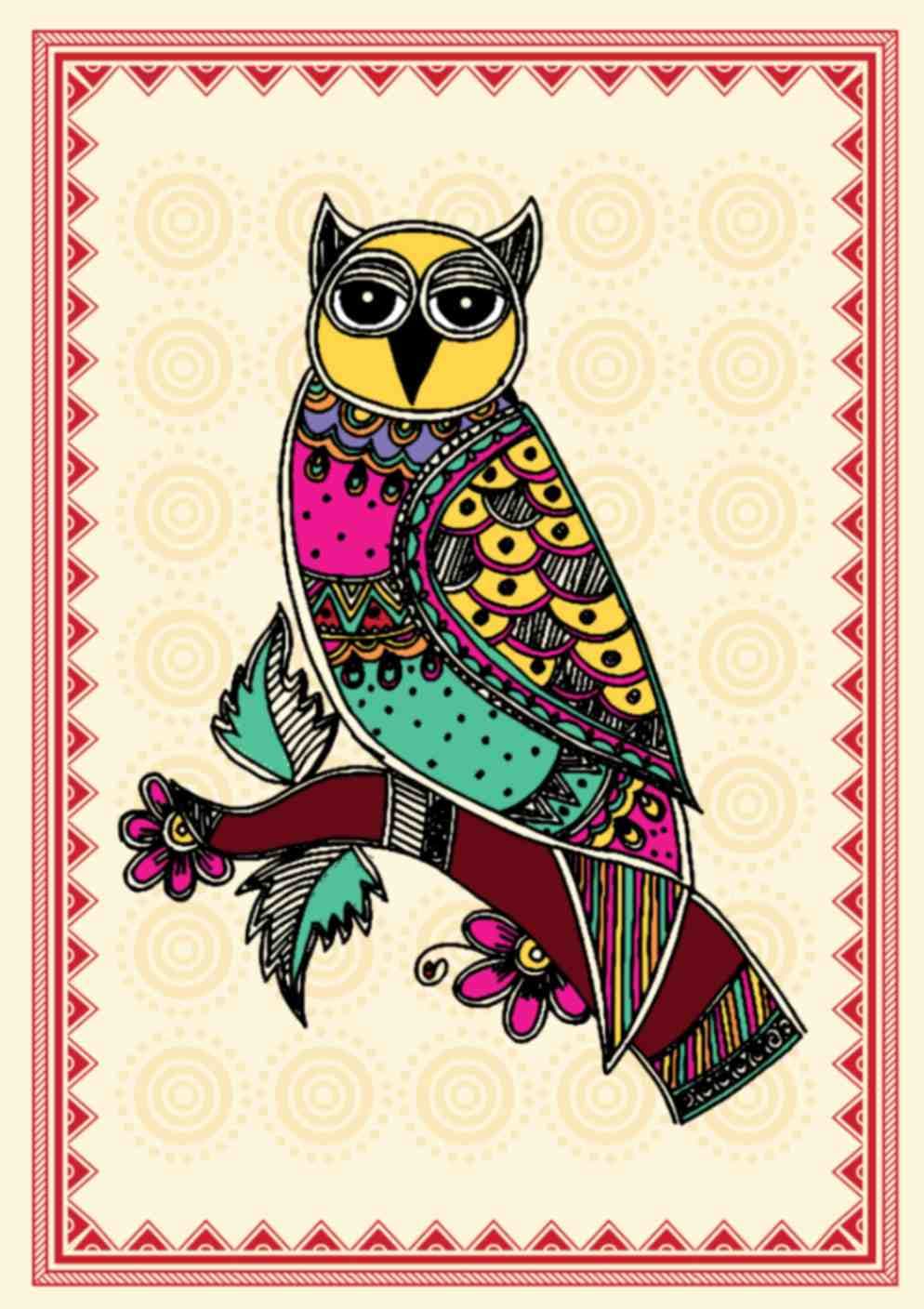 Kalighat Painting of an Owl Wallpaper Mural pattern detail