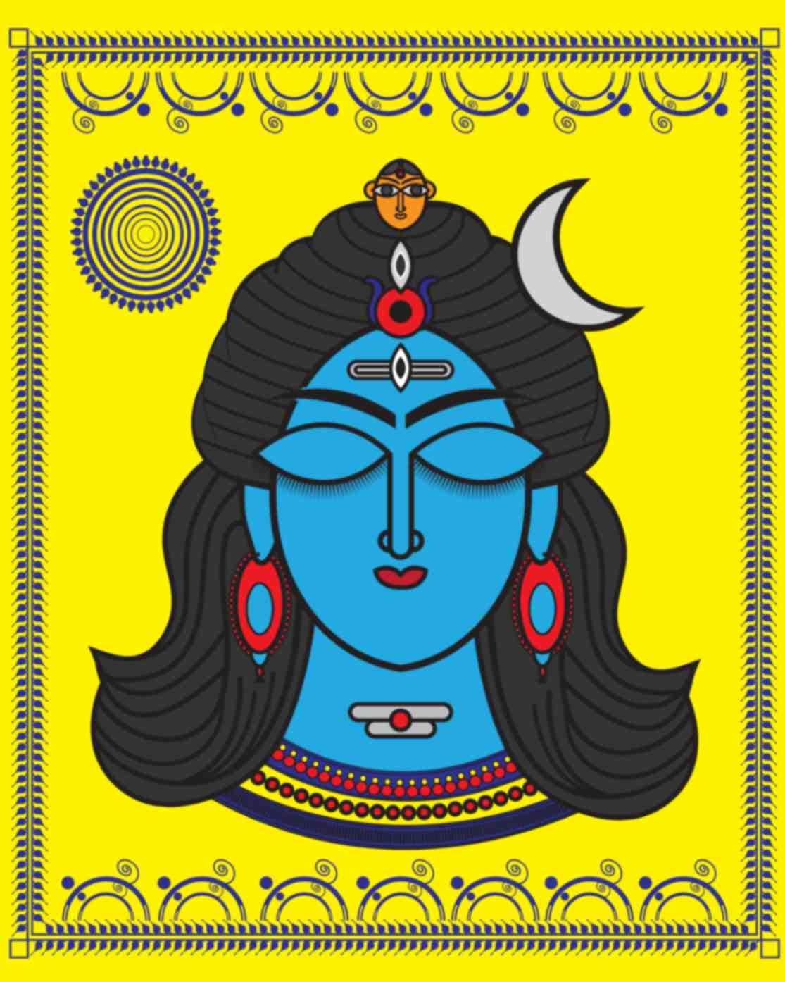 Painting of Meditating Shiv Ji Wallpaper Mural pattern detail