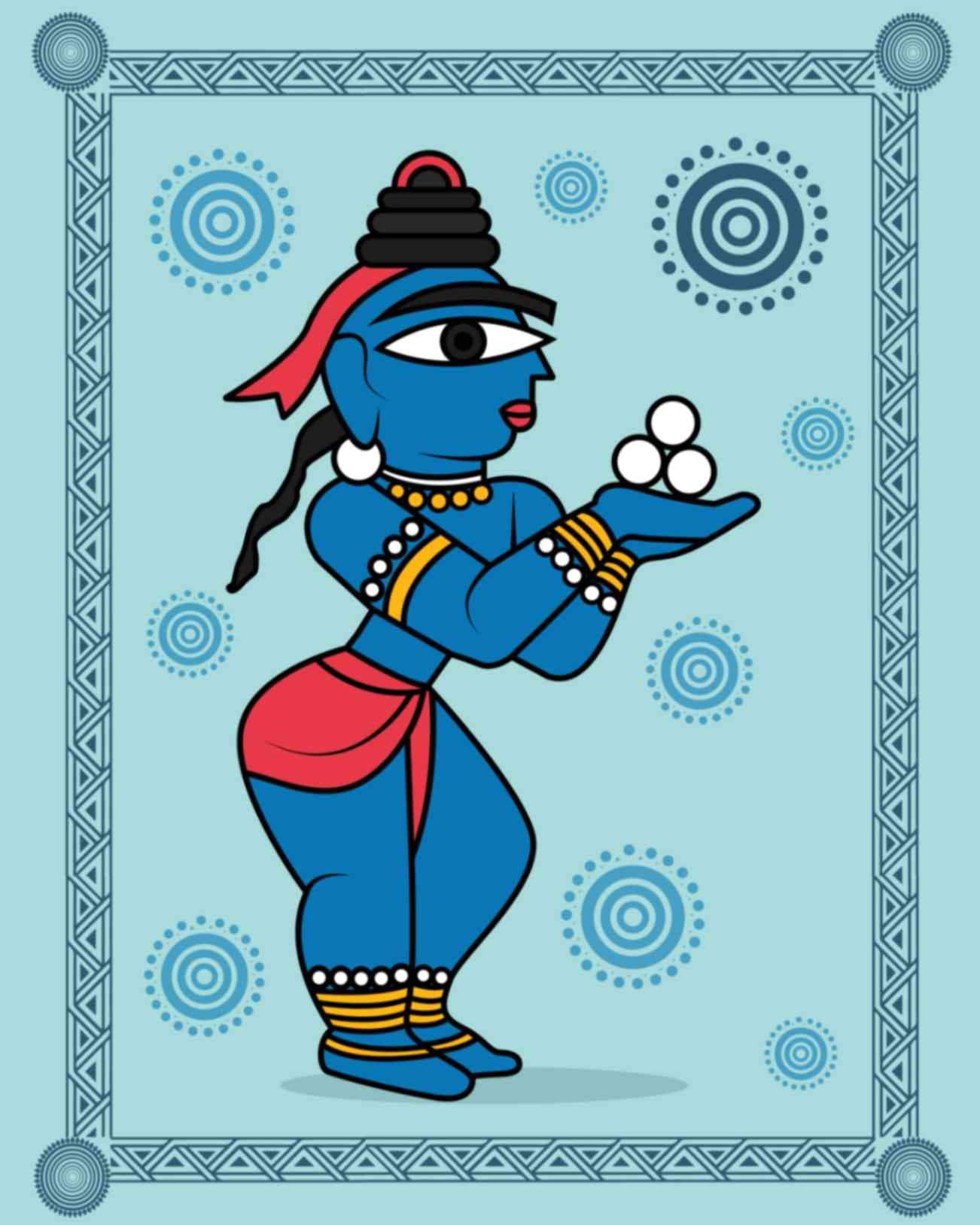 Kalighat Painting of Bal Krishna Wallpaper Mural pattern detail