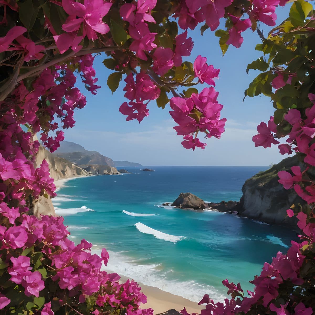 Floral Beach View Wallpaper Mural pattern detail