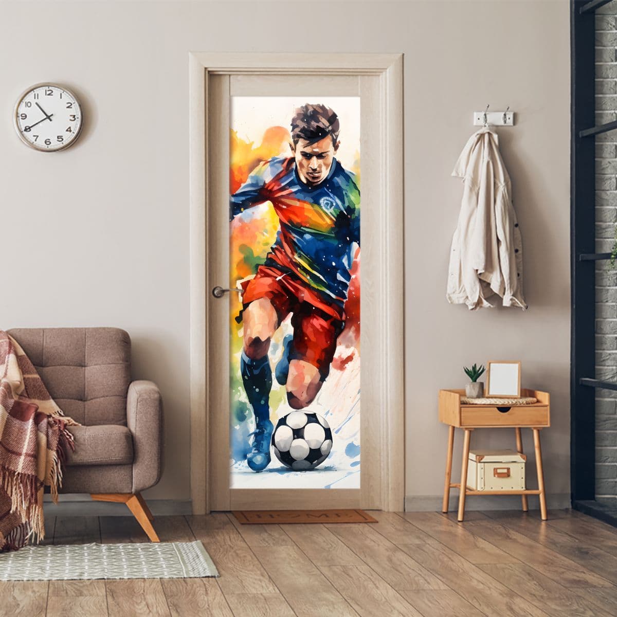 Football Player Painting Wallpaper for Door shown in a room