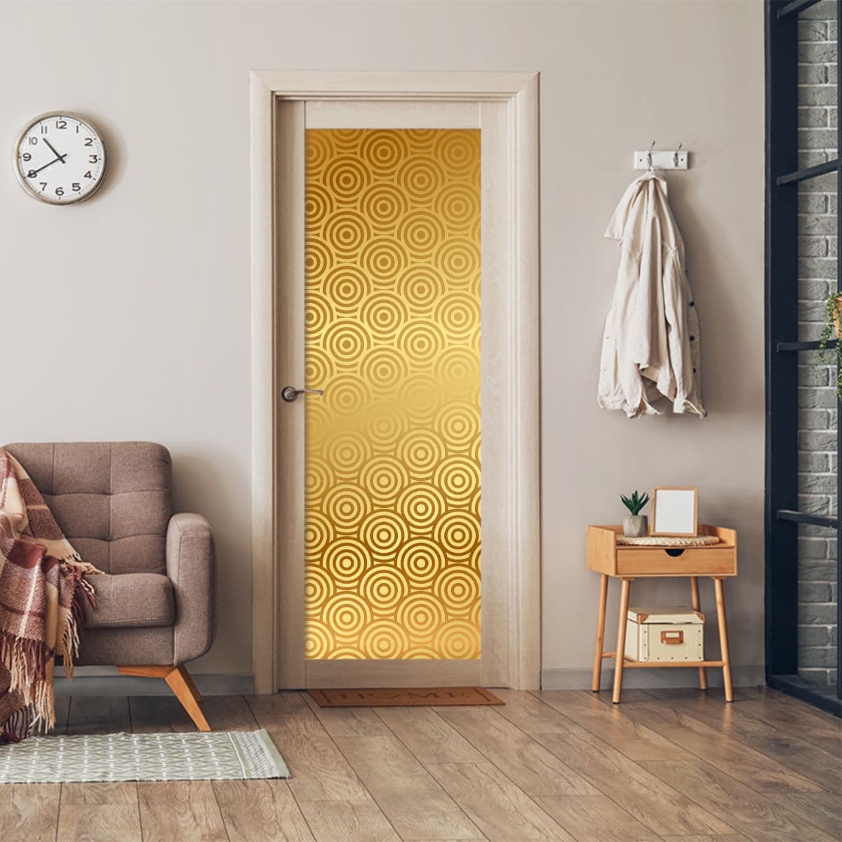 Luxurious Golden Pattern Wallpaper Mural Door Wallpaper shown in a room