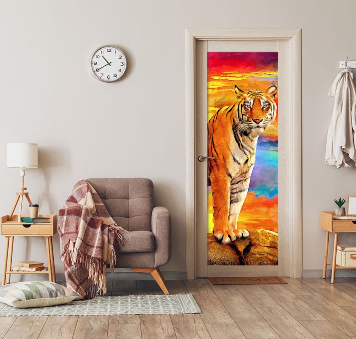 Tiger Painting Wallpaper Mural shown in a room