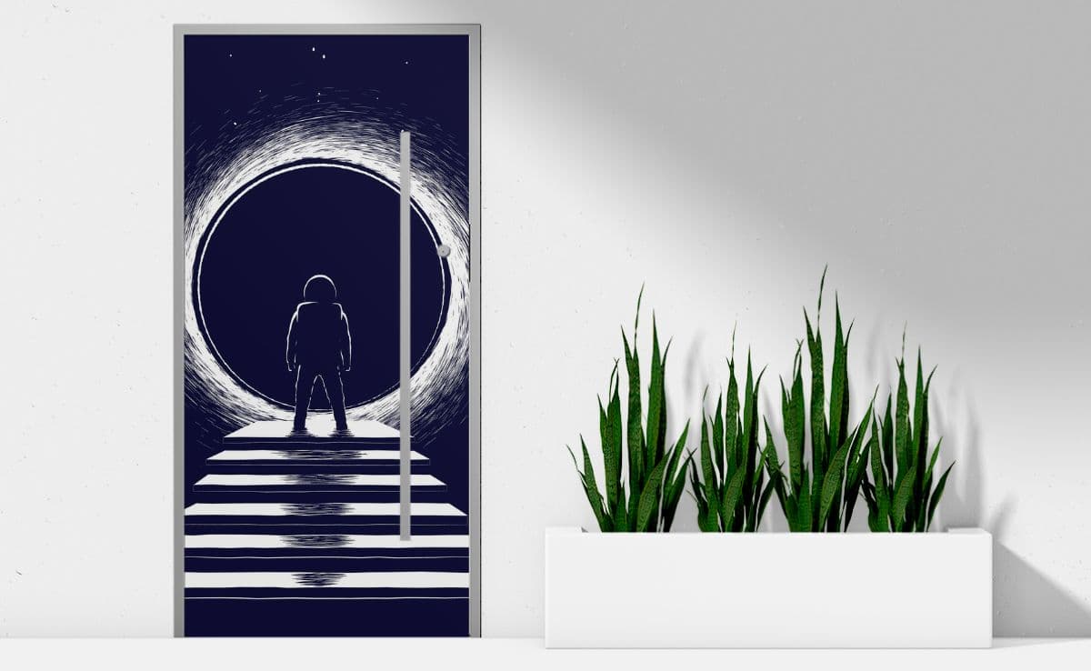 Wormhole Teleport Wallpaper Mural for Door shown in a room