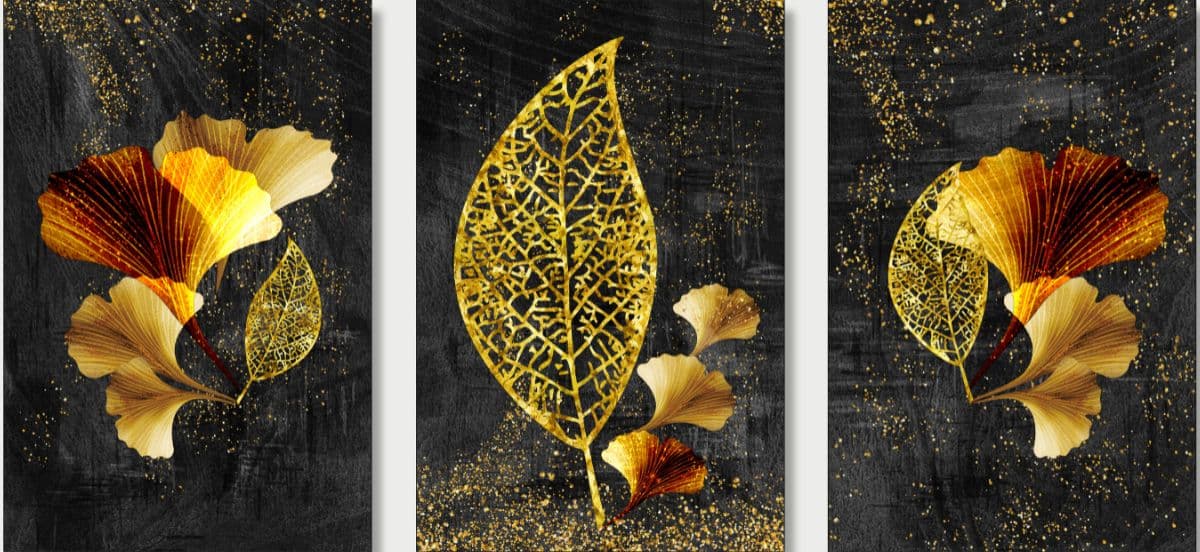 3D Golden Tree Leaves Wall Frame Wallpaper pattern detail