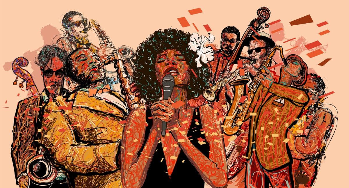 Jazz Band Musical Theme Wallpaper Mural pattern detail