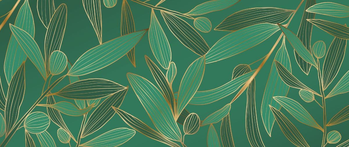 Luxury Gold and Green Olive Leaf Mural Wallpaper pattern detail