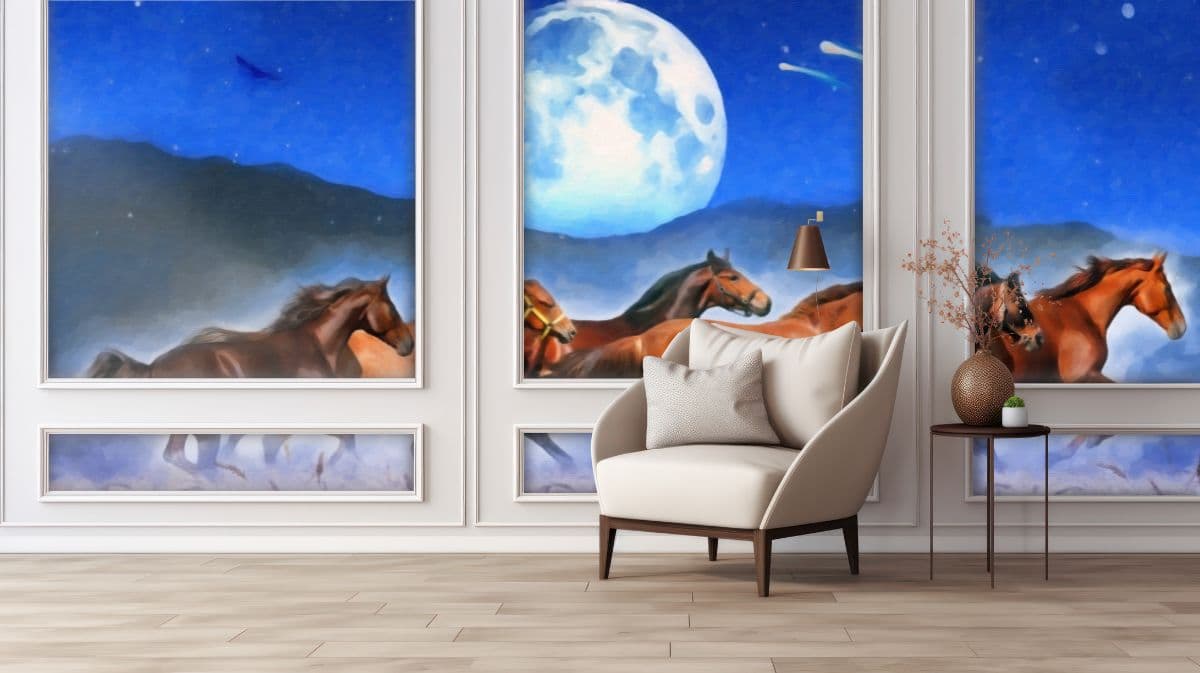 Modern Oil Painting of Horses Wallpaper Mural shown in a room