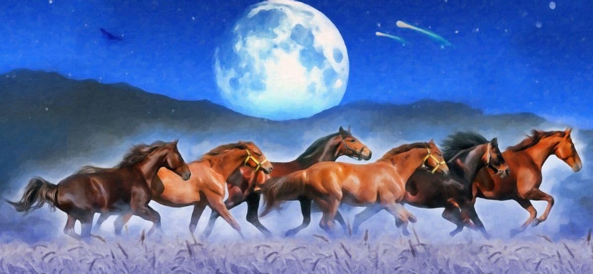 Modern Oil Painting of Horses Wallpaper Mural pattern detail
