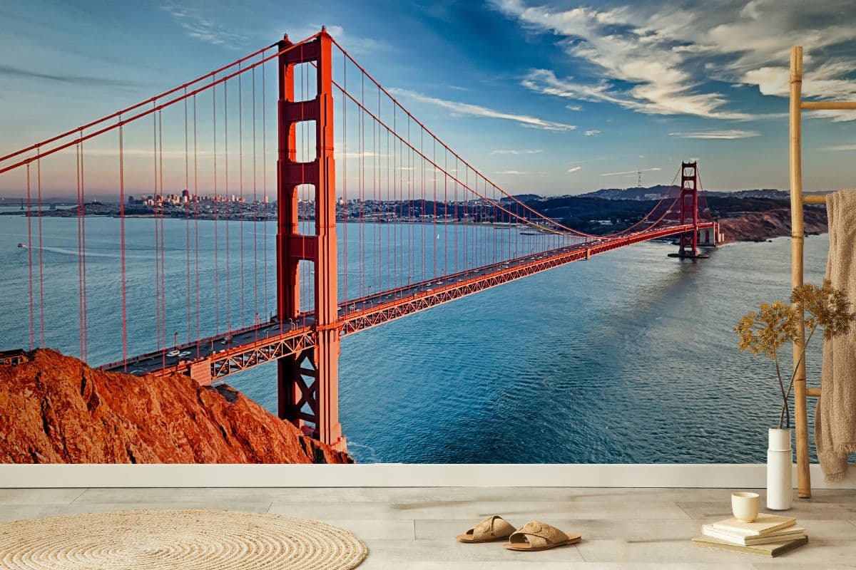 Golden Gate Bridge Travel Wallpaper Mural shown in a room