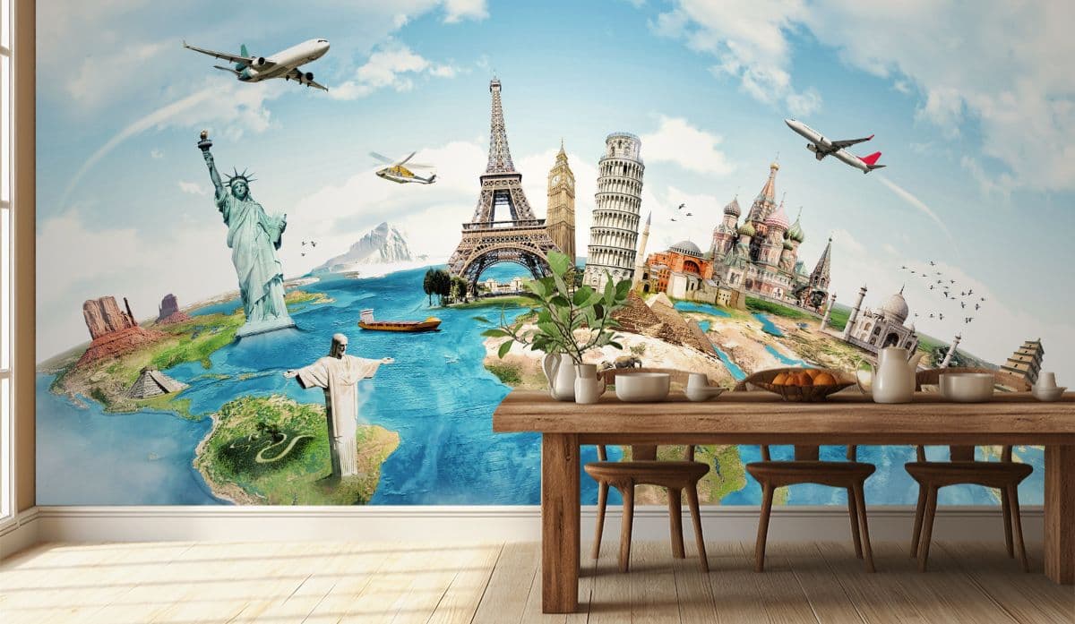 Travel Bucket List Wallpaper Mural shown in a room