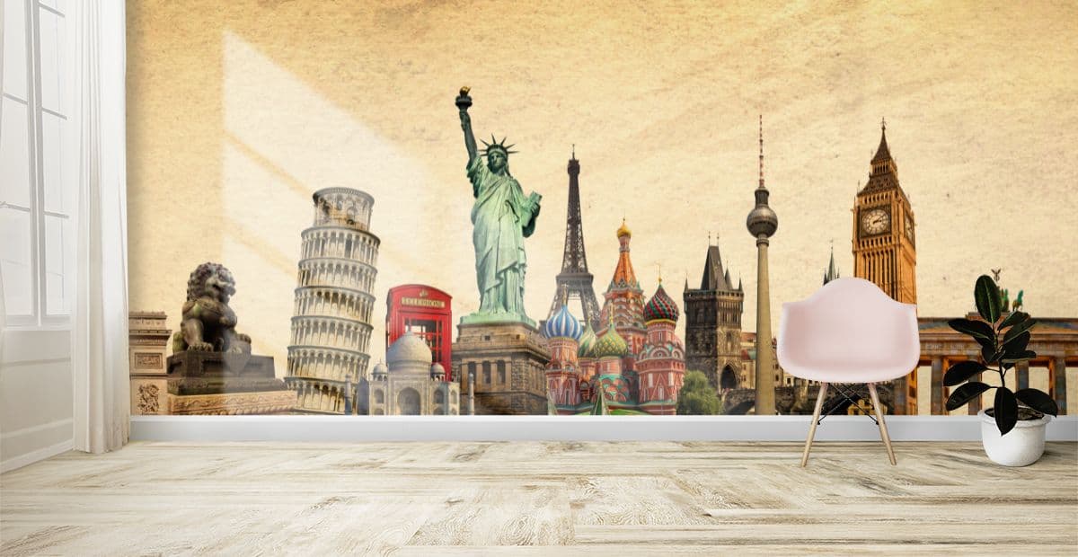 Worlds Iconic Places Wallpaper for Wall shown in a room