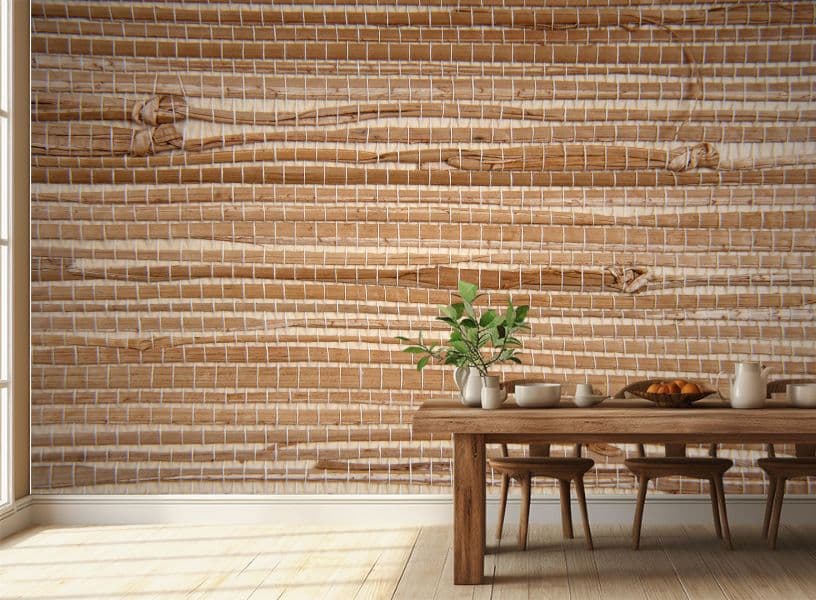 Natural Grasscloth Wood Texture Elegant Interior Wallpaper shown in a room