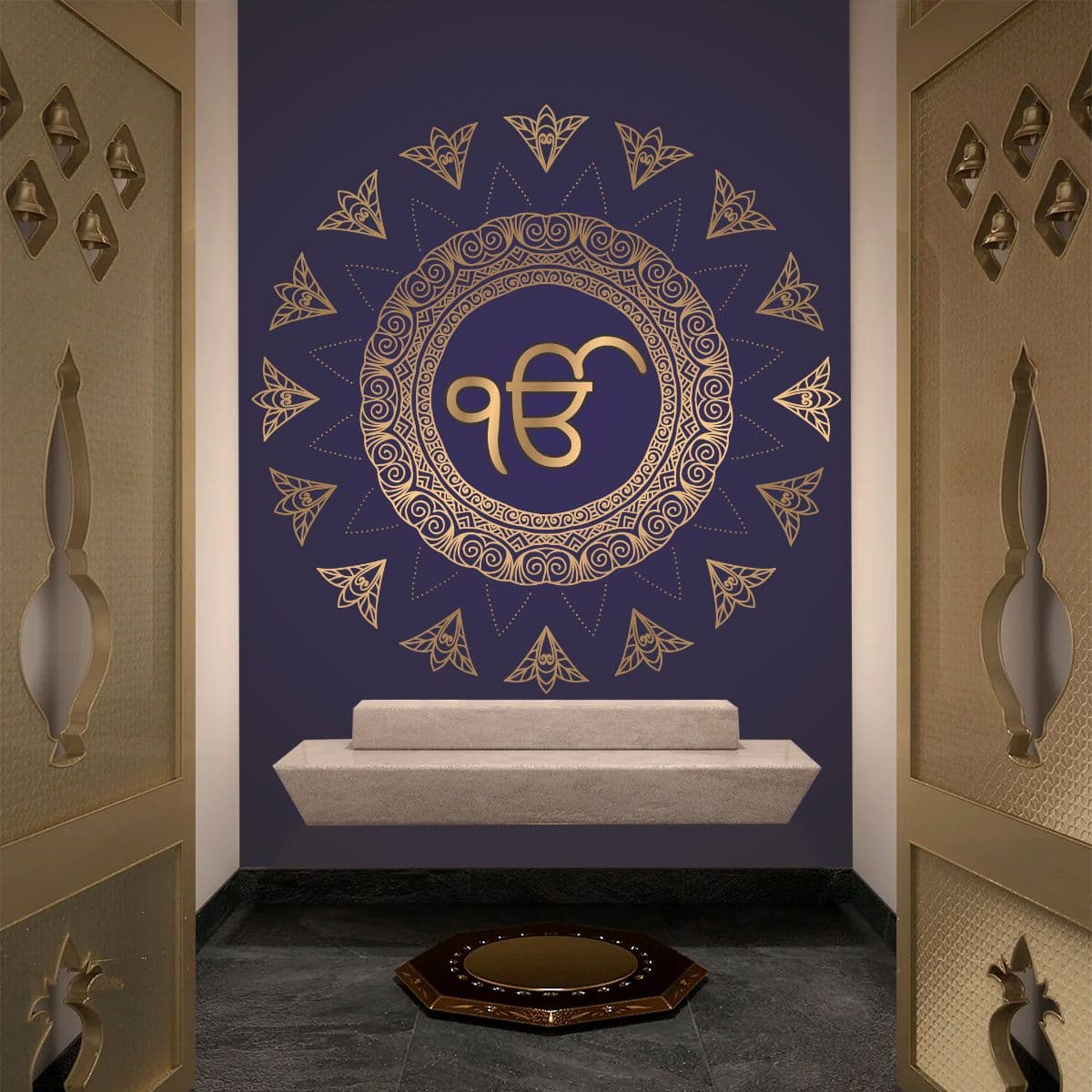 Premium Spiritual Omkar Wall Mural Wallpaper shown in a room
