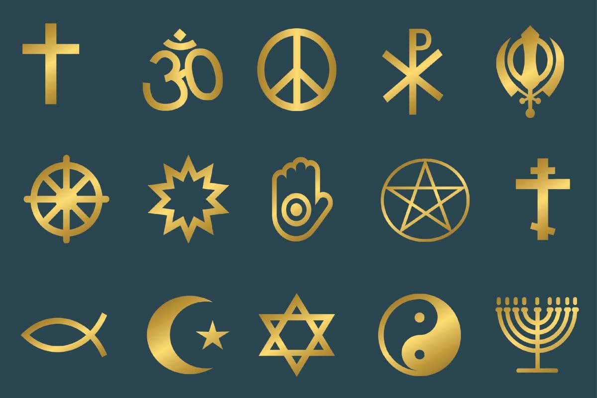 Golden Religious Symbols Wallpaper for Wall pattern detail